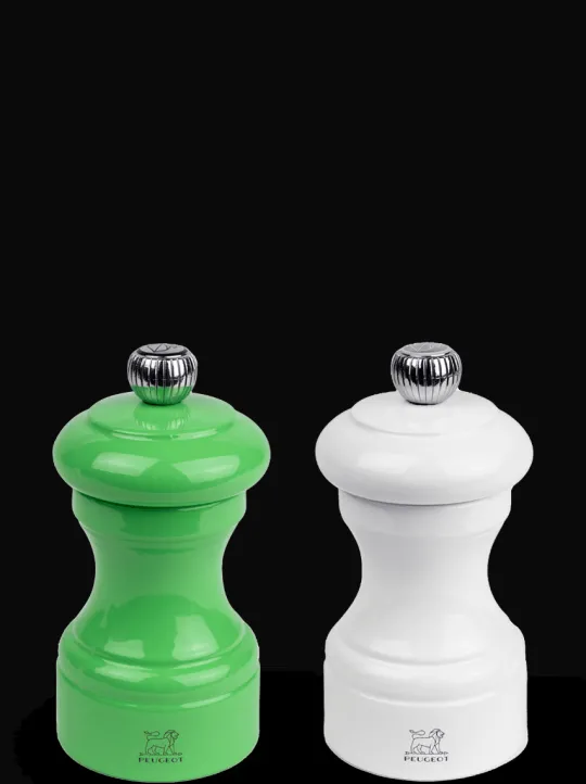 Discount Bistro Set of manual wooden salt and pepper mills in white and green gloss, 10cm Salt | Salt & Pepper Mill Sets