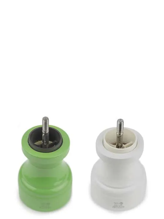 bistro_set_of_manual_wooden_salt_and_pepper_mills_in_white_and_green_gloss_cm_2.webp Discount Bistro Set of manual wooden salt and pepper mills in white and green gloss, 10cm Salt | Salt & Pepper Mill Sets