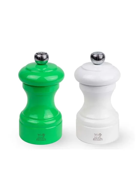 bistro_set_of_manual_wooden_salt_and_pepper_mills_in_white_and_green_gloss_cm_7.webp Discount Bistro Set of manual wooden salt and pepper mills in white and green gloss, 10cm Salt | Salt & Pepper Mill Sets