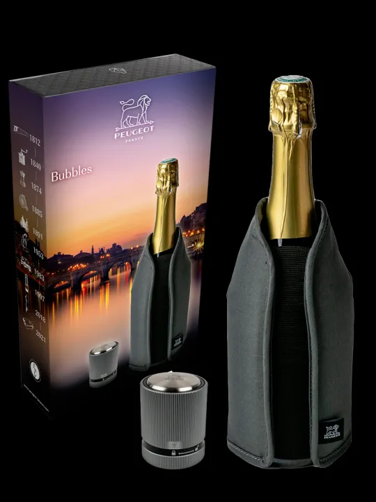 Cheap Bubbles Gift box – frizz cooling sleeve grey finish and line carbon champagne stopper For The Bar Tender | Wine And Champagne Accessories