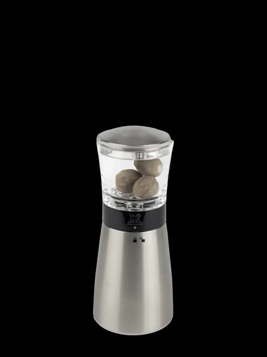 Shop Daman Manual nutmeg mill in stainless steel and acrylic with magnetic cover 15cm For The Foodie | Speciality Spice Mills