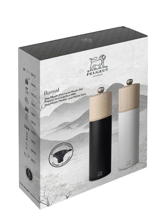 Discount Duo boreal Duo of 21 cm manual salt and pepper mills with a silicone funnel as a gift box Pepper | Pepper Mills