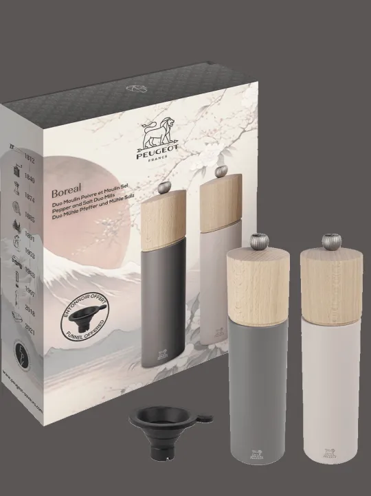 Best Sale Duo boreal Gifset boreal pepper and salt mills grey rock and petal rose 21 cm with its silicon funnel Salt | Salt & Pepper Mill Sets