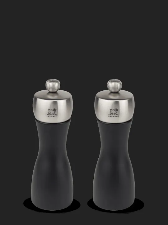 Best Sale Fidji Duo of salt and pepper mills in wood and stainless steel, , 15 cm Salt | Salt & Pepper Mill Sets