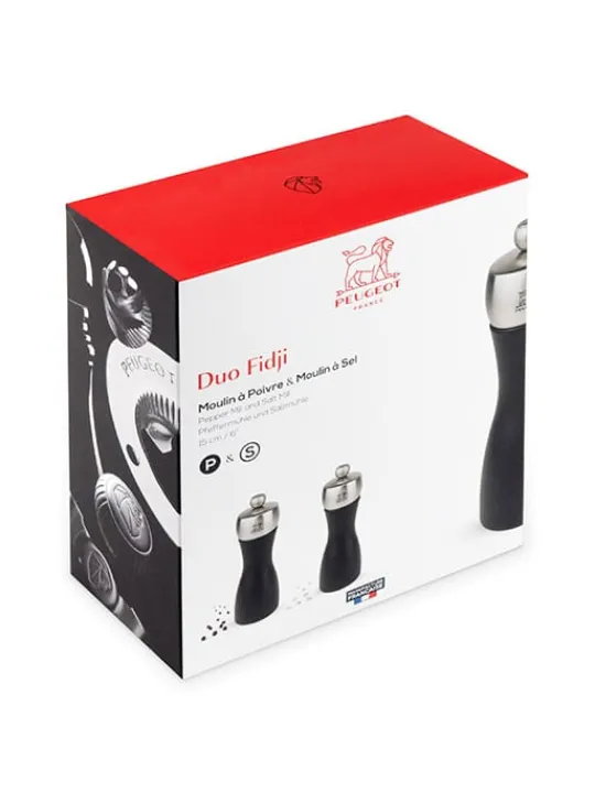 Best Sale Fidji Duo of salt and pepper mills in wood and stainless steel, , 15 cm Salt | Salt & Pepper Mill Sets
