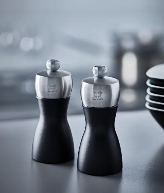 Sale Fidji Duo of salt and pepper mills in wood and stainless steel, , 12 cm Salt | Salt Mills