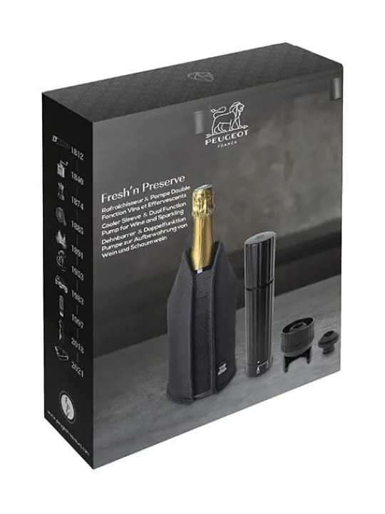 Fashion Fresh ‘n preserve Gift box - black frizz cooler sleeve and dual function pump for wine & sparkling preservation abs finish Wine And Champagne Accessories