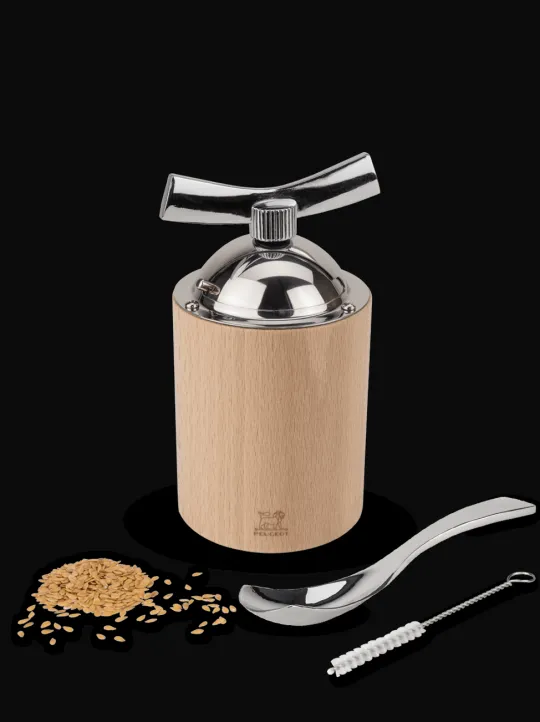 Fashion Isen Manual flaxseed mill in wood and stainless steel, 13cm For The Foodie | Speciality Spice Mills