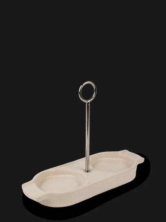 Cheap Linéa Ceramic tray for two mills, in ecru color Trays | Spice Mill Accessories