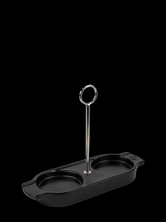 Discount Linéa Ceramic tray for two mills, in satin black color Trays | Spice Mill Accessories