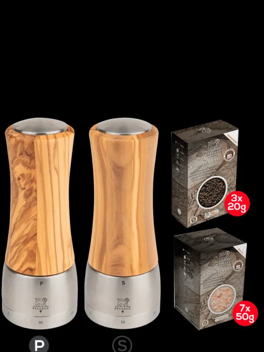 Sale Madras u'select olive wood 16cm bundle Set of 16cm salt and pepper mills with spices Salt | Salt & Pepper Mill Sets