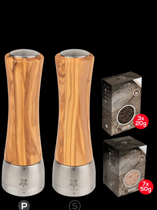 Discount Madras u'select olive wood 21cm bundle Set of 21cm salt and pepper mills with spices Salt | Salt & Pepper Mill Sets