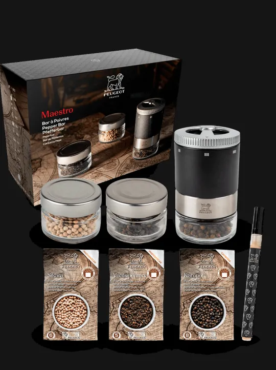 Cheap Maestro Maestro gift box including u'select pepper mill in matt black, 3 premium peppers, 3 interchangeable glass jars & marker pen Pepper | Pepper Mills