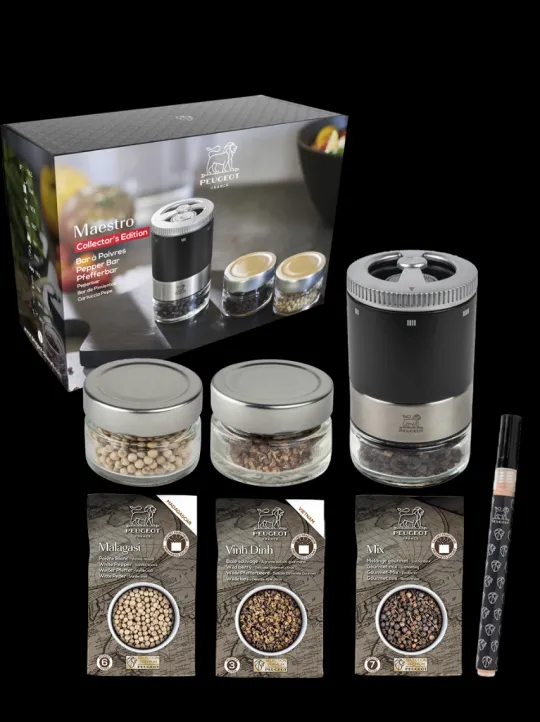 Shop Maestro Maestro u’select 11 cm pepper mill, with 3 premium peppers and 3 interchangeable reservoirs as a gift box Pepper | Pepper Mills