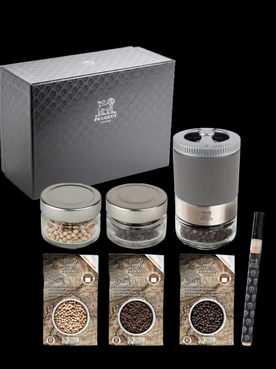 Hot Maestro Pepper bar - u'select pepper mill, 3 premium peppers, 3 interchangeable glass jars, rock grey Pepper | Pepper Mills