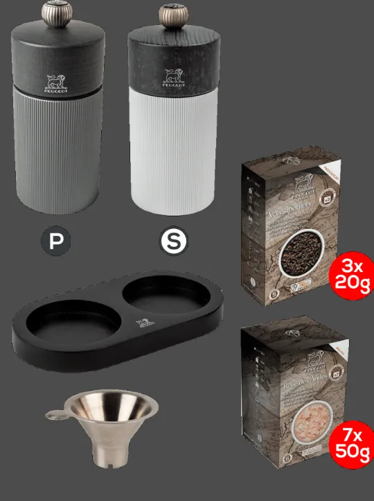 Outlet Pack line carbon & graphite 5in Duo of 12 cm pepper and salt mills with stainless steel funnel Salt | Salt & Pepper Mill Sets