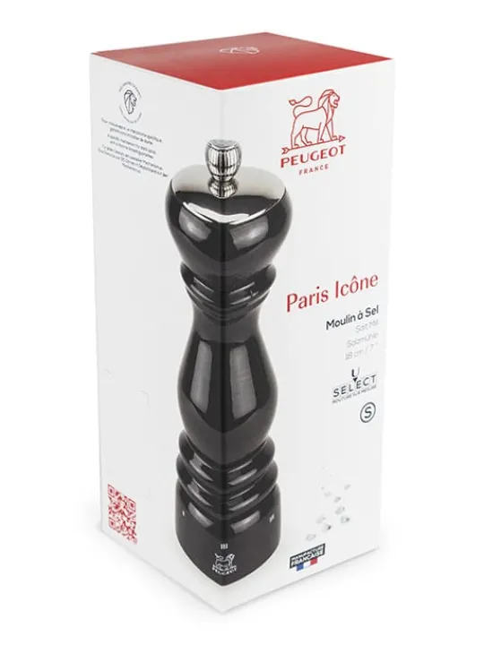 Best Sale Paris icône u'select manual wooden salt mill with a black gloss finish, 18cm Salt | Salt Mills