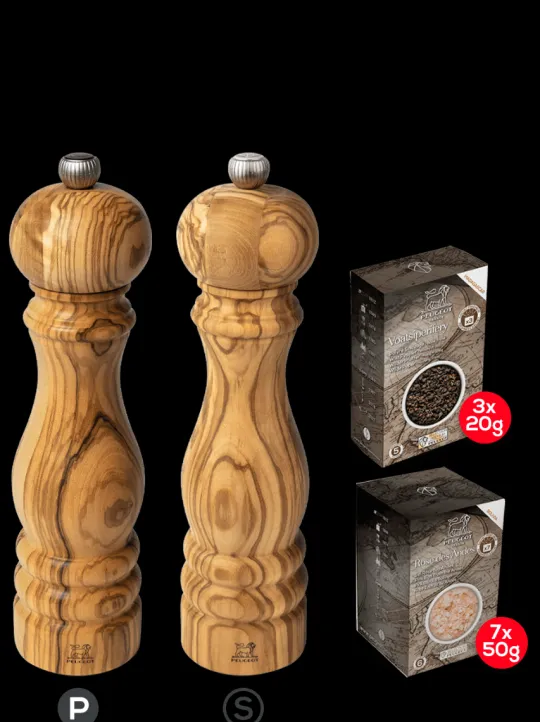 Flash Sale Paris olive wood 22cm bundle Set of 22cm salt and pepper mills with spices Salt | Salt & Pepper Mill Sets