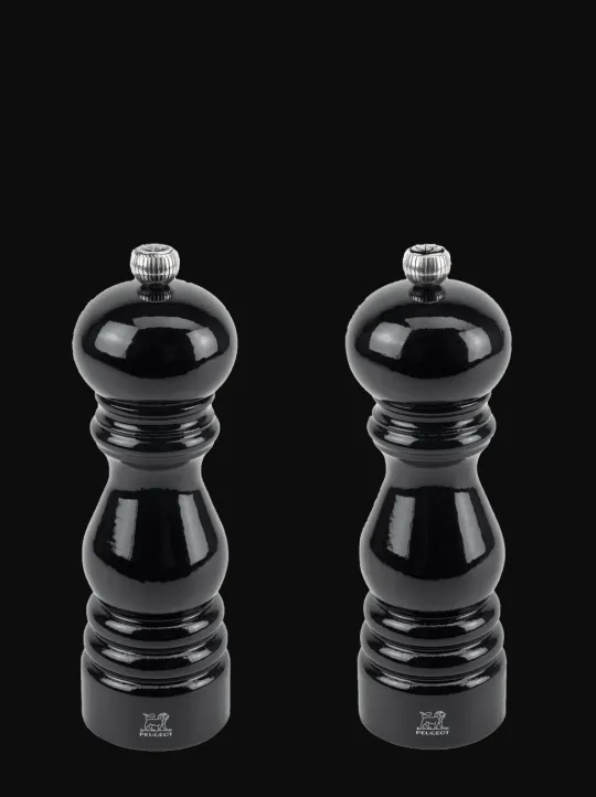 New Paris wooden salt and pepper mill set in black gloss, 18cm Salt | Salt & Pepper Mill Sets