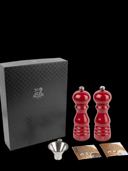 Cheap Parisrama gift set Set of vibrant 18cm wooden salt and pepper mills in passion red, presented in a beautiful gift box along with a stainless steel funnel for easy, efficient refilling. Salt | Salt & Pepper Mill Sets
