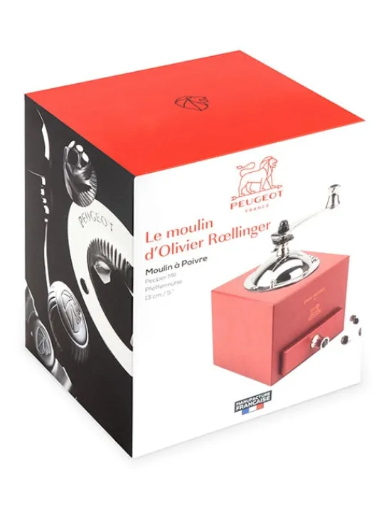 Store Roellinger Moulin à poivre manuel en bois couleur rouge piment 13 cm Pepper | Pepper Mills