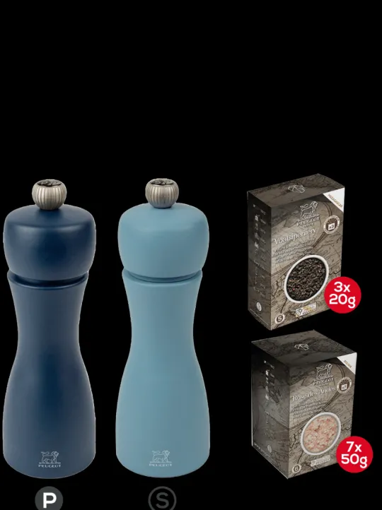 Fashion Tahiti bundle Set of 15cm wooden salt and pepper mills with spices Salt | Salt & Pepper Mill Sets