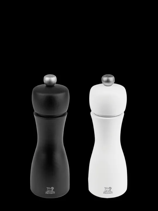 Store Tahiti Set of manual beech wood salt and pepper mills in black and white, 15cm Salt | Salt & Pepper Mill Sets