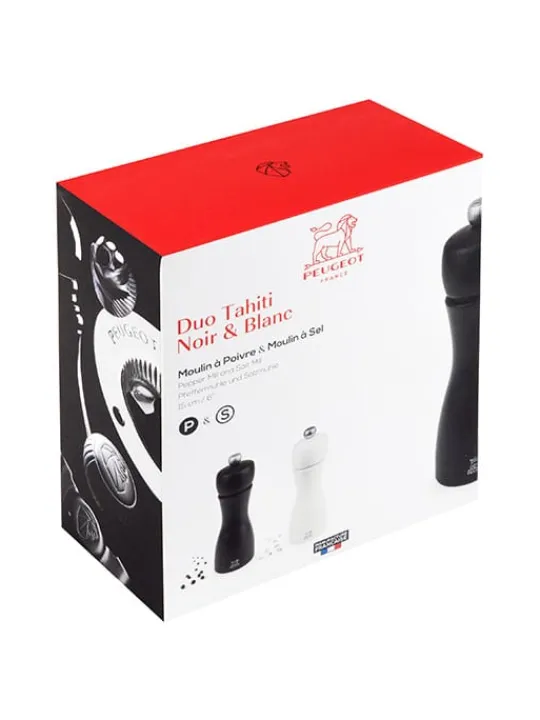 Store Tahiti Set of manual beech wood salt and pepper mills in black and white, 15cm Salt | Salt & Pepper Mill Sets
