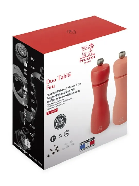 New Tahiti Set of manual beech wood salt and pepper mills in brick red & flame red, 15cm For The Host With The Most | For The Foodie