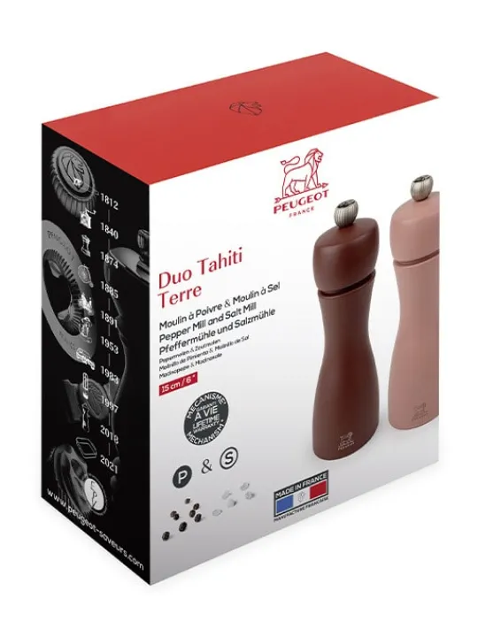Hot Tahiti Set of manual beech wood salt and pepper mills in cocoa & hazel, 15cm For The Host With The Most | For The Foodie