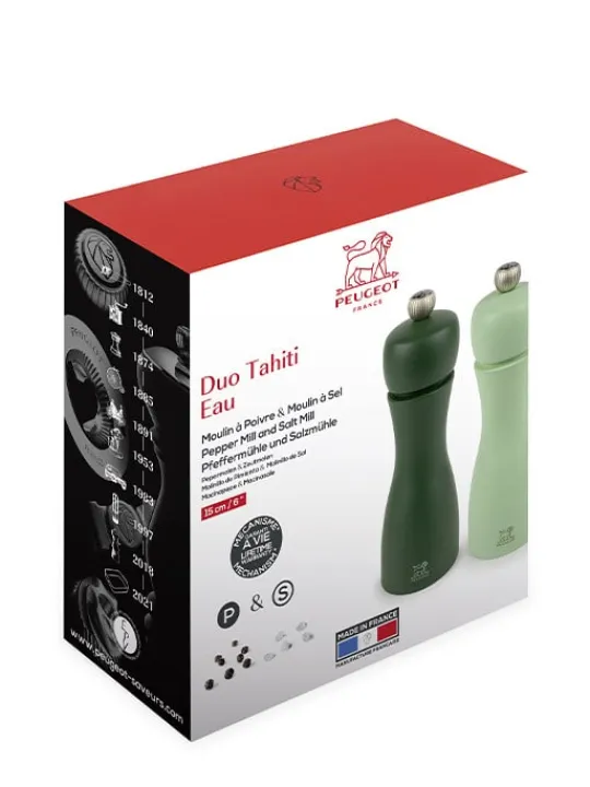Discount Tahiti Set of manual beech wood salt and pepper mills in moss green & mint green, 15cm For The Host With The Most | For The Foodie